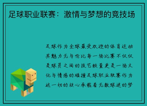 足球职业联赛：激情与梦想的竞技场