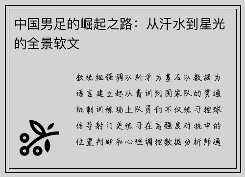 中国男足的崛起之路：从汗水到星光的全景软文